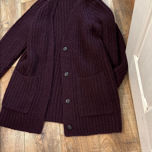 Vince Chunky Cardigan Sweater deep plum alpaca blend small - Picture 5 of 6